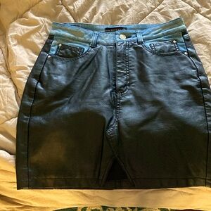 Size 4 black faux, leather guest mini skirt with denim waistband with belt loops